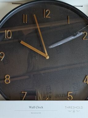 Threshold Black Wall Clock with Gold Accents 16"
